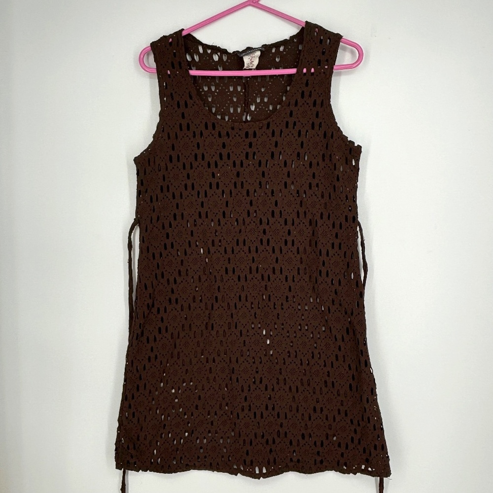 UnCivilized Womens Vintage Large Dress Open Knit Brown Sleeveless Belted